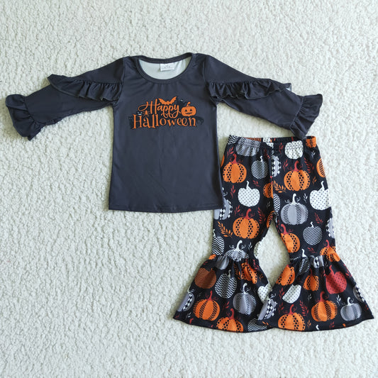 happy halloween orange bat long sleeve GIRL outfit 0907 RTS