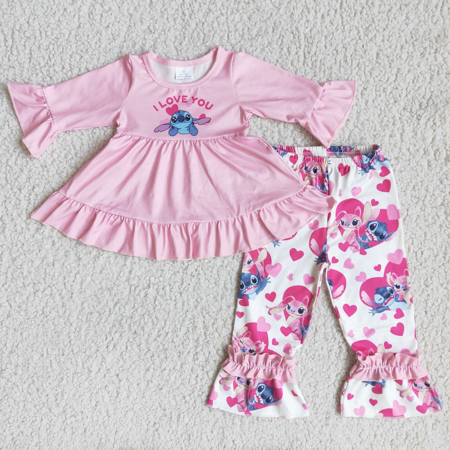 promotion 6 B1-35 valentine girl love tunic cartoon pink long sleeve legging pant outfit