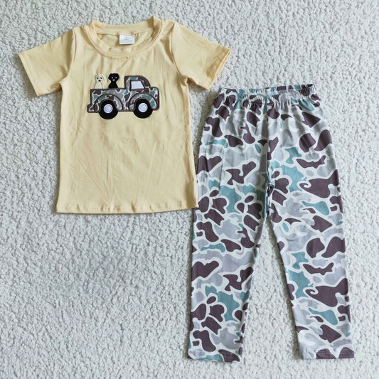 RTS yellow short sleeve camo pants embroidery truck boy outfit clothes 0720