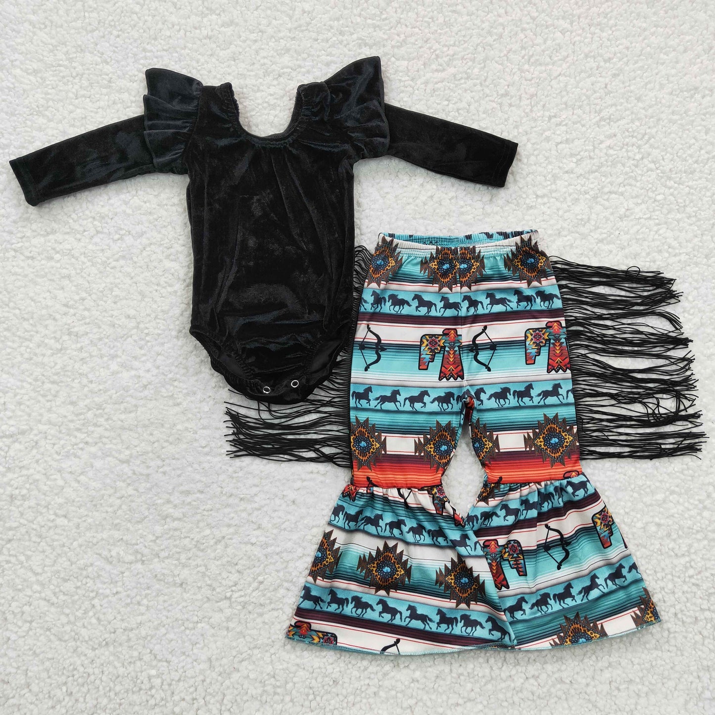 组合GSPO0552 long sleeve bell bottom Western velvet girl romper and outfits 20230308 RTS