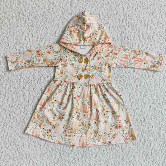 RTS 0708 plaid hoodie long sleeve halloween orange pumpkin button girl jacket coat
