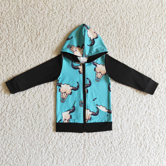 promotion BT0083  RTS cow blue zipper long sleeve top sweater boy jacket hoodie clothes
