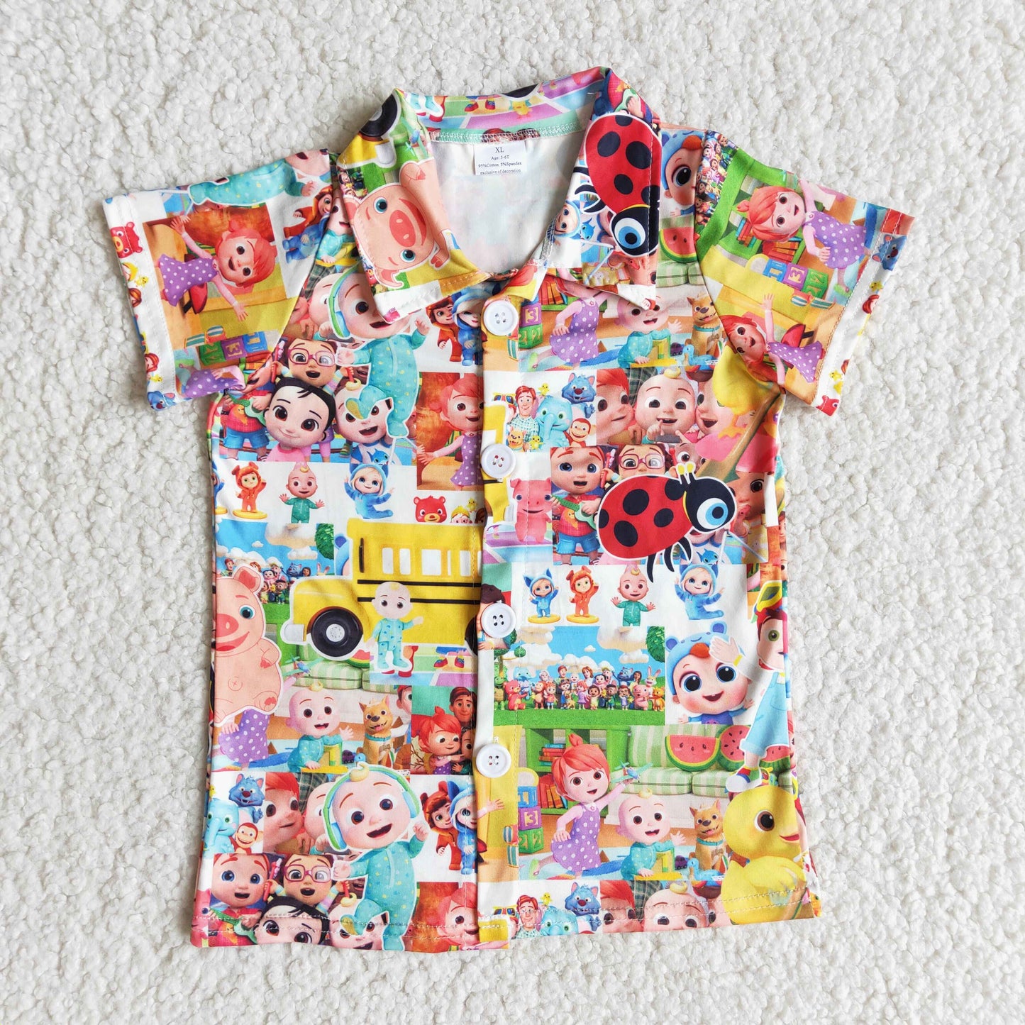 Promotion RTS B1-30 watermelon button cartoon duck pig boy short sleeve top Jan0120