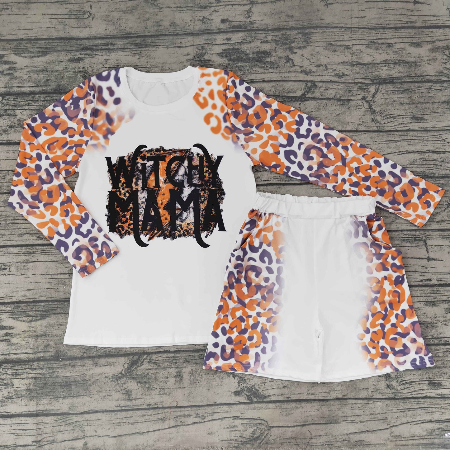 orange pumpkin long sleeve shorts leopard adult outfit halloween 0923 RTS
