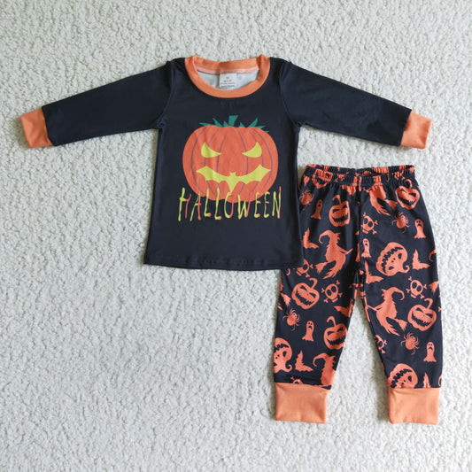 BLP0014 RTS LONG SLEEVE JOGGER PANTS halloween orange pumpkin pajamas boy outfit 0725 RTS