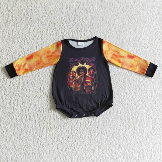 RTS orange black letters pumpkin halloween snap girl long sleeve romper