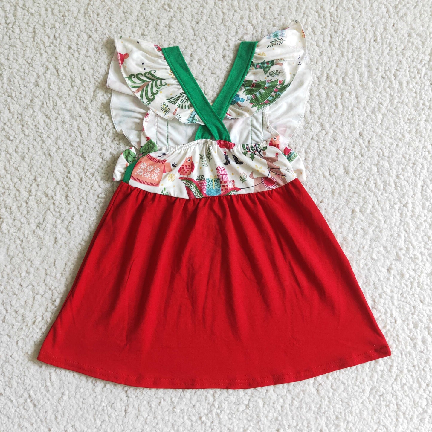 GSD0142 RTS 0816 green red penguin Christmas tree  long sleeve green baby girl dress