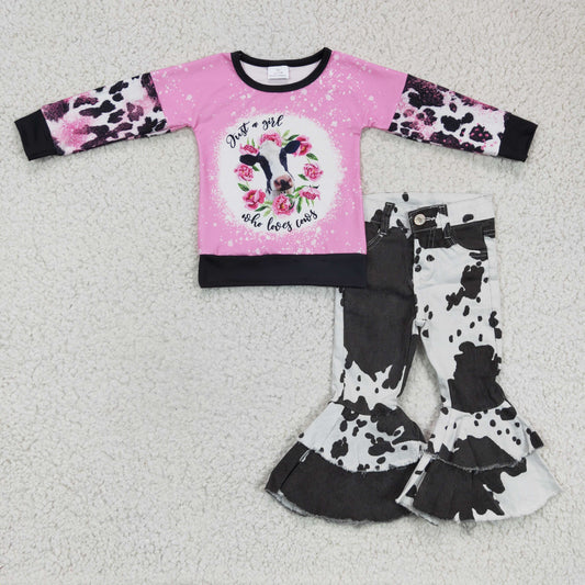 GLP0399 preorder cow love flower long sleeve  jeans girl outfit 1126