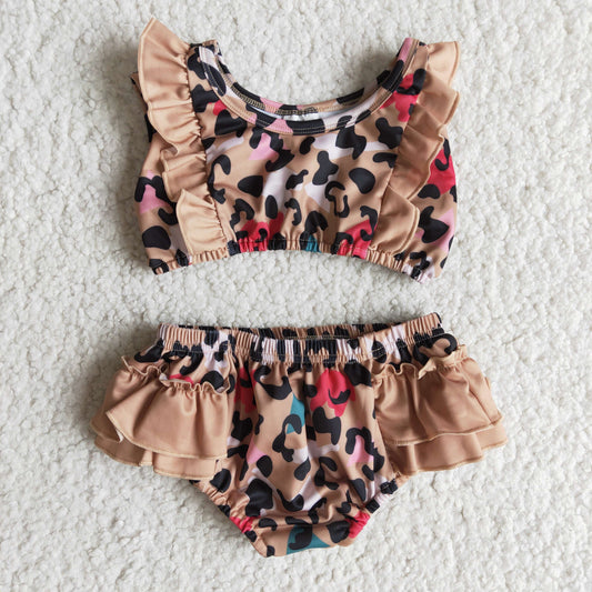 RTS brown leopard print girl swimwear 0514