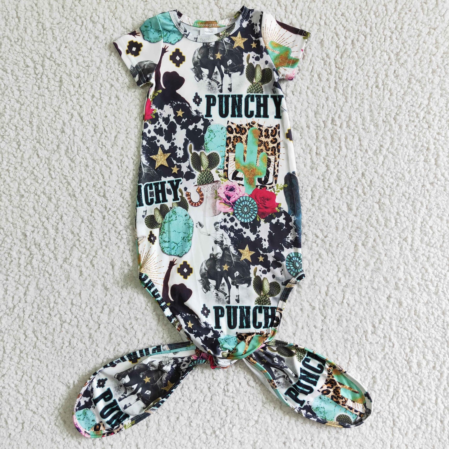 NB0008 promotion RTS cow cactus baby born gown western calf roping team roping design heart rodeo short sleeve romper 0527