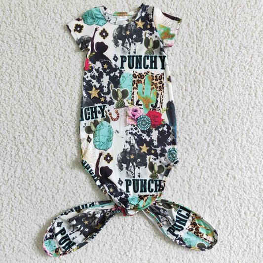 NB0008 promotion RTS cow cactus baby born gown western calf roping team roping design heart rodeo short sleeve romper 0527