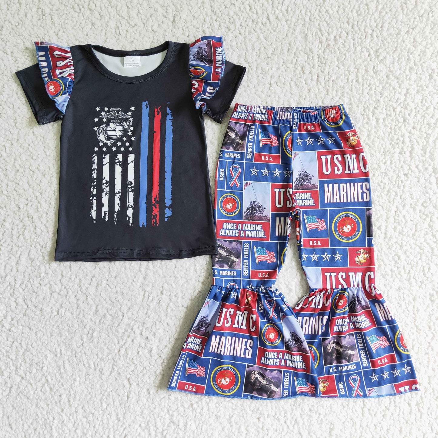 USMC Police blue flag stripe short sleeve boy outfit 0622 RTS A1-21