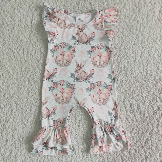 promotion RTS Easter pink romper rabbit print ruffles leggings girl clothing
