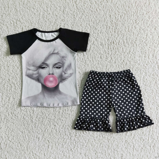 promotion A5-3 RTS superstar Bubble girl black polka dots short sleeve shorts outfit 0518