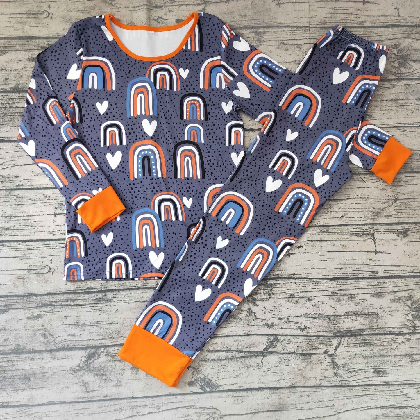 0926 RTS outfits long sleeve rainbow gray pajamas adult