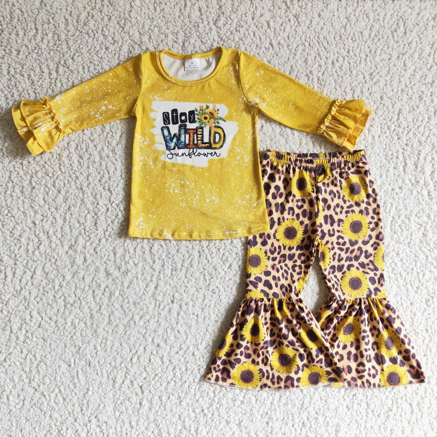 Promotion 202410 6 A7-19 RTS wild sunflower yellow leopard long sleeve GIRL outfit