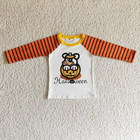 RTS orange halloween girl long SLEEVE top halloween pumpkin 1018