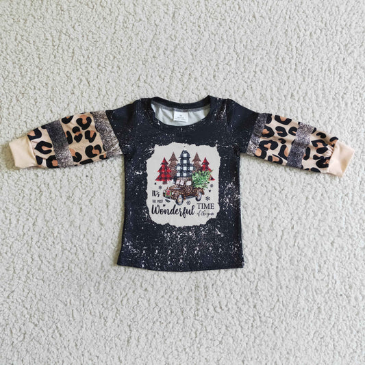 Christmas top leopard long sleeve girl boy sweater top 0723