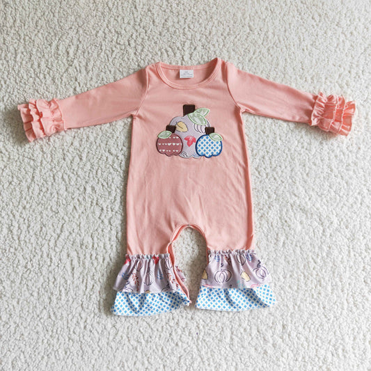 RTS 0928 halloween PUMPKIN PINK long sleeve girl romper