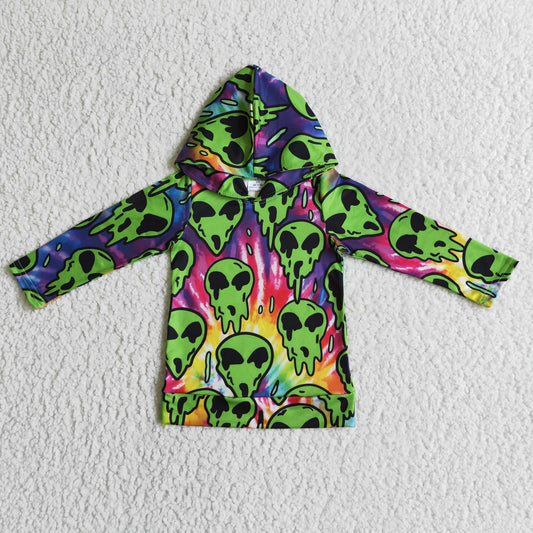 0819 RTS halloween green skull goast long sleeve boy hoodie top coat pullover BT0049