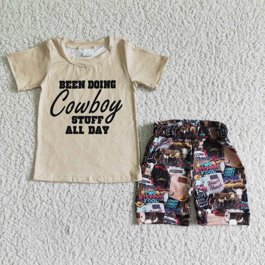 yellow cowboy been doing stuff all day  short sleeve shorts boy outfits 0425