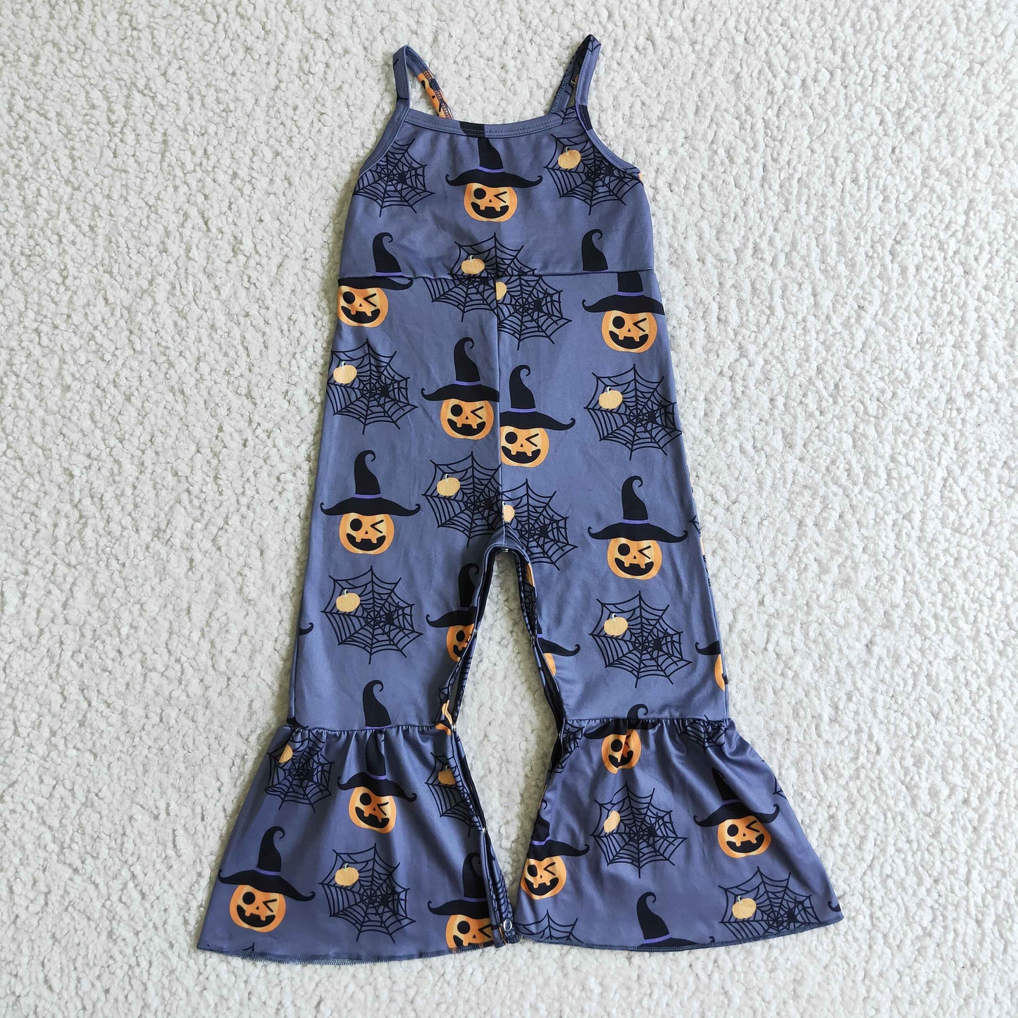 SR0066 RTS orange pumpkin halloween sling overall bell bottom black bat girl jumpsuit 0722