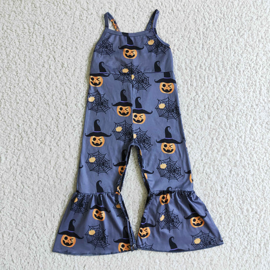 SR0066 RTS orange pumpkin halloween sling overall bell bottom black bat girl jumpsuit 0722