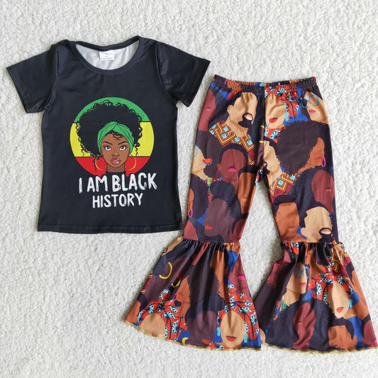 juneteenth Black History Month girl letters short sleeve bell bottom outfit 0108