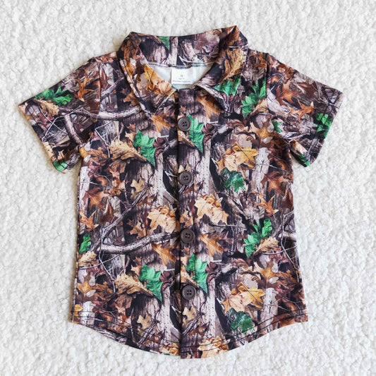 camo branch leaves boy short sleeve top Jan 0105