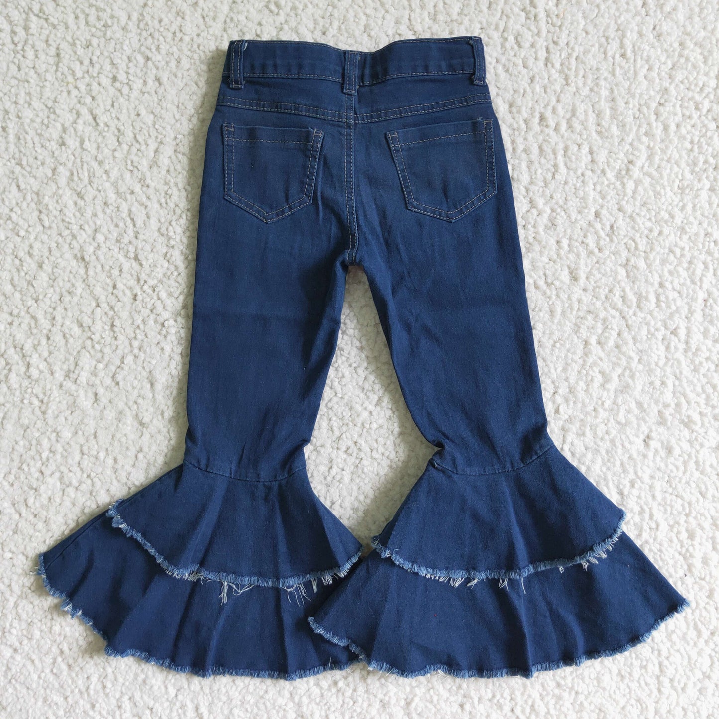 blue ruffle bell bottom denim jeans kids clothes 627 RTS