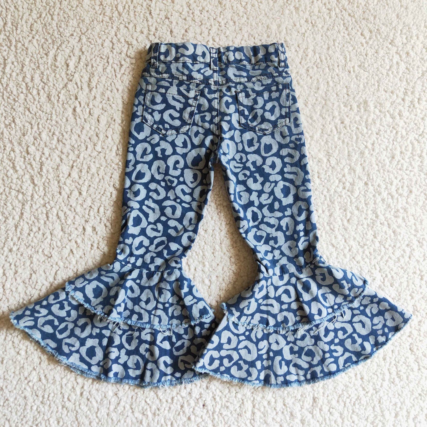 0927 RTS Bue leopard long denim jeans pants