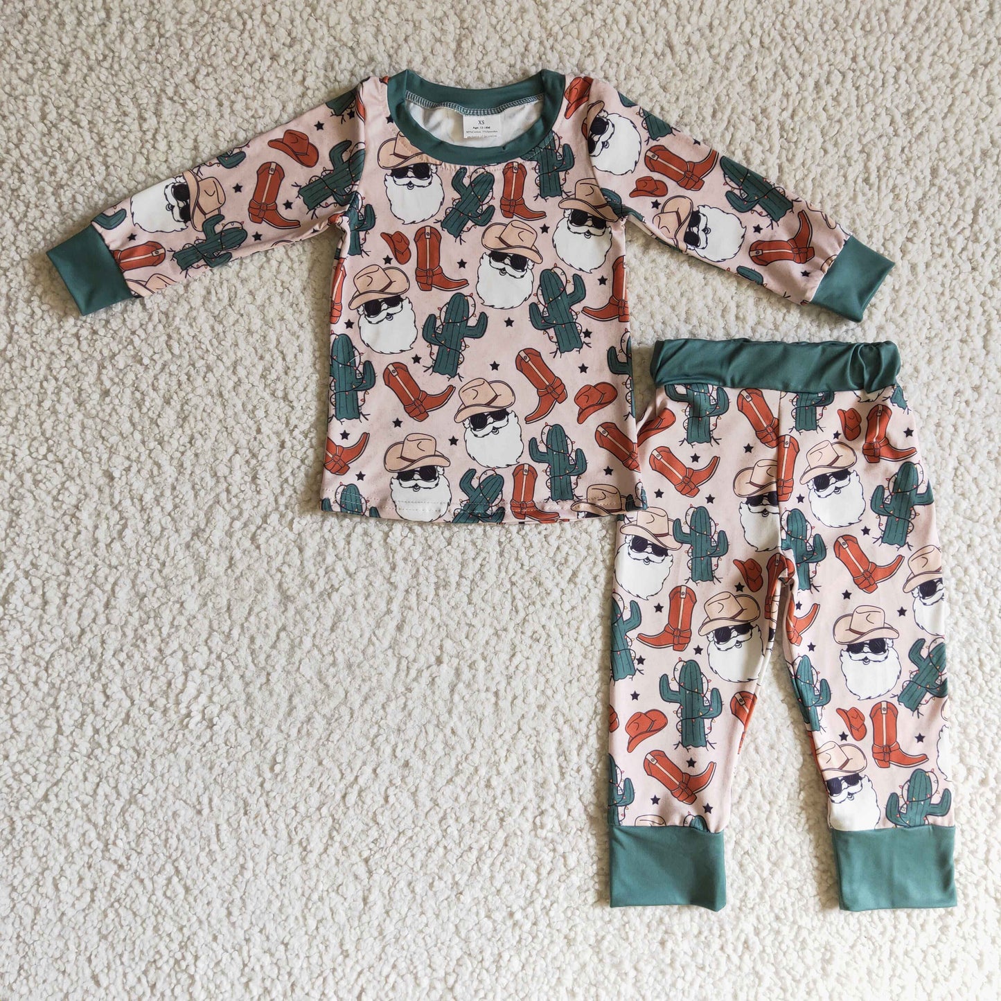 promotion RTS BLP0115 santa cactus cowboy christmas long sleeve boy pajamas outfit 1024