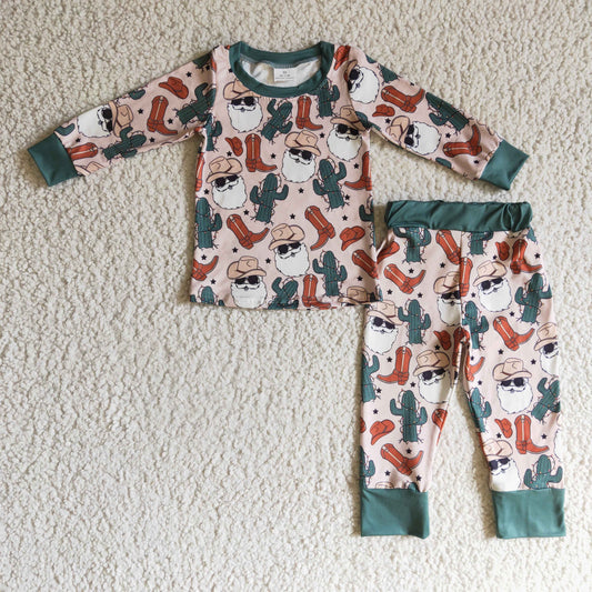 promotion RTS BLP0115 santa cactus cowboy christmas long sleeve boy pajamas outfit 1024