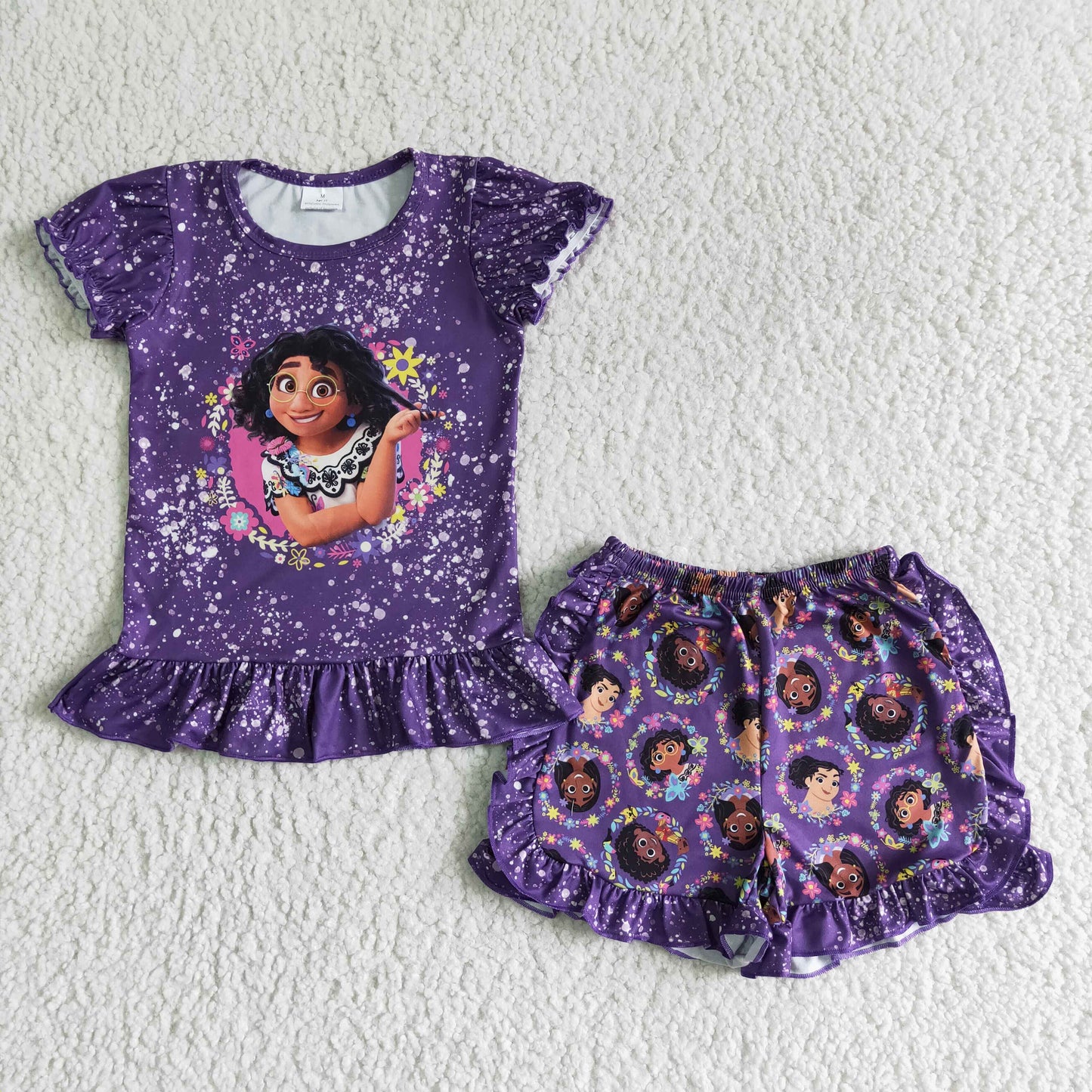 cartoon magical dance girl purple flower short sleeves shorts summer outfit 0321