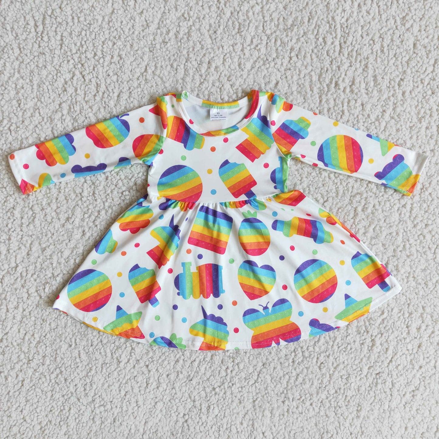 promotion p[rice 6 A27-14 colorful cartoon love butterfly white long sleeve dress 202407