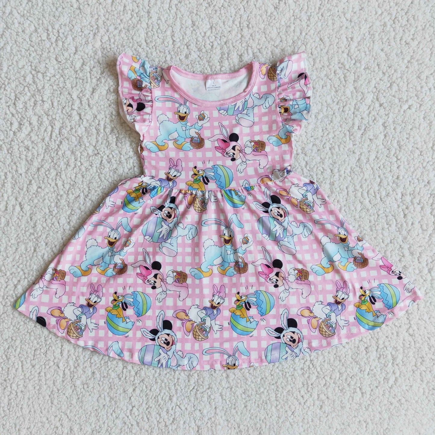 E9-1 cartoon mouse puffy pink plaid short sleeve dress