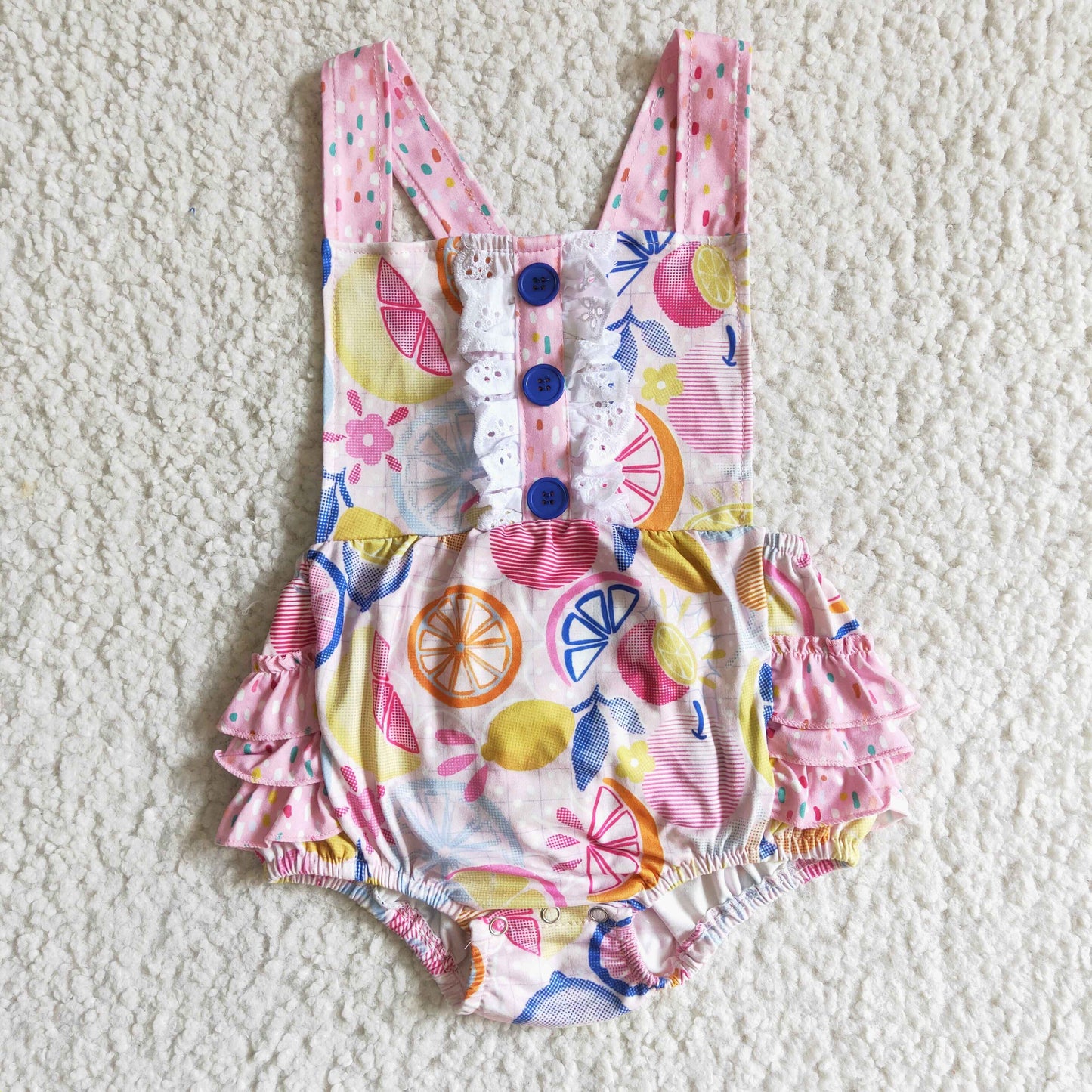 promotion RTS S0016 lemon fruit pink ruffles romper girl summer outfits 0404
