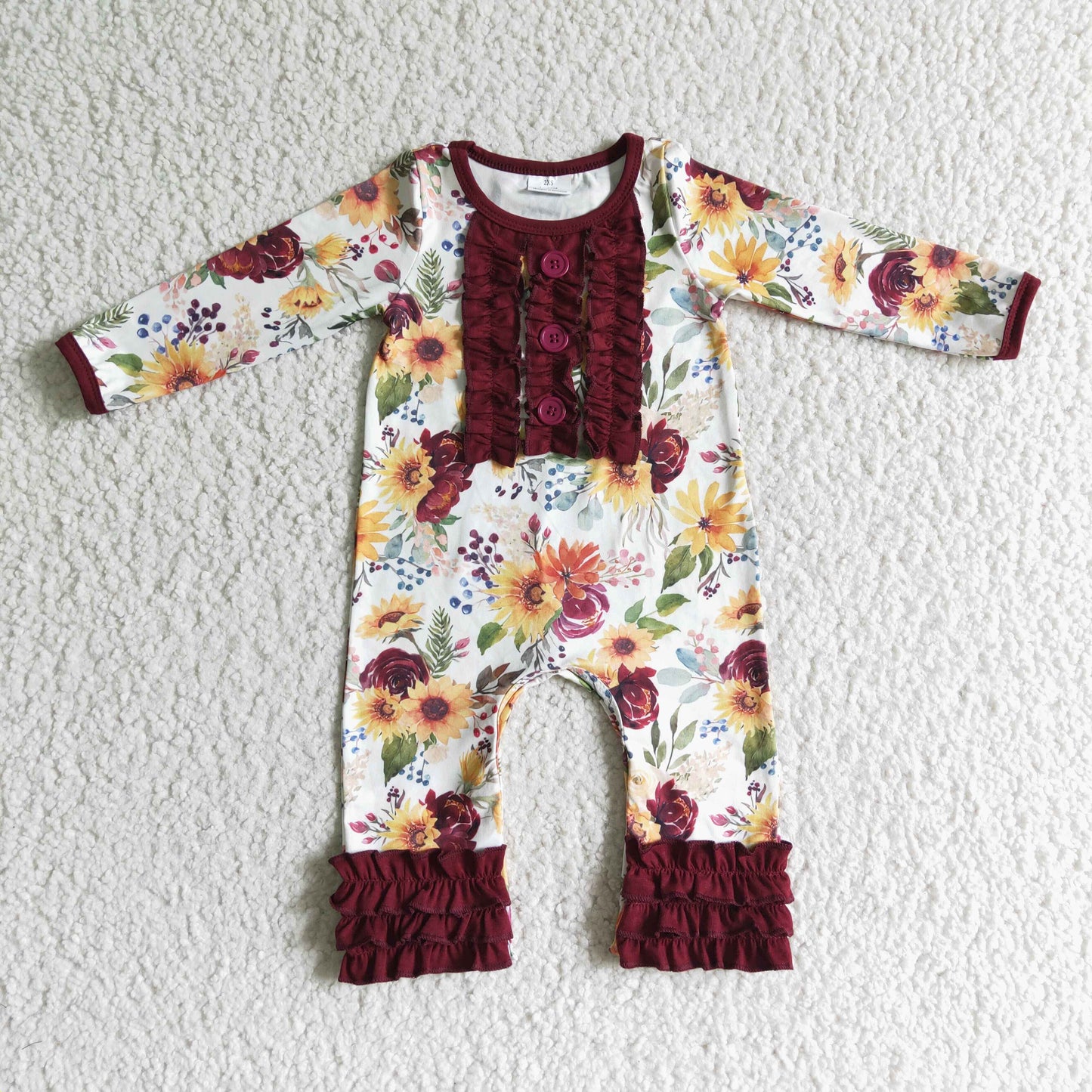 LR0009 yellow sunflower long sleeves ruffle girl romper real pics 0618 RTS
