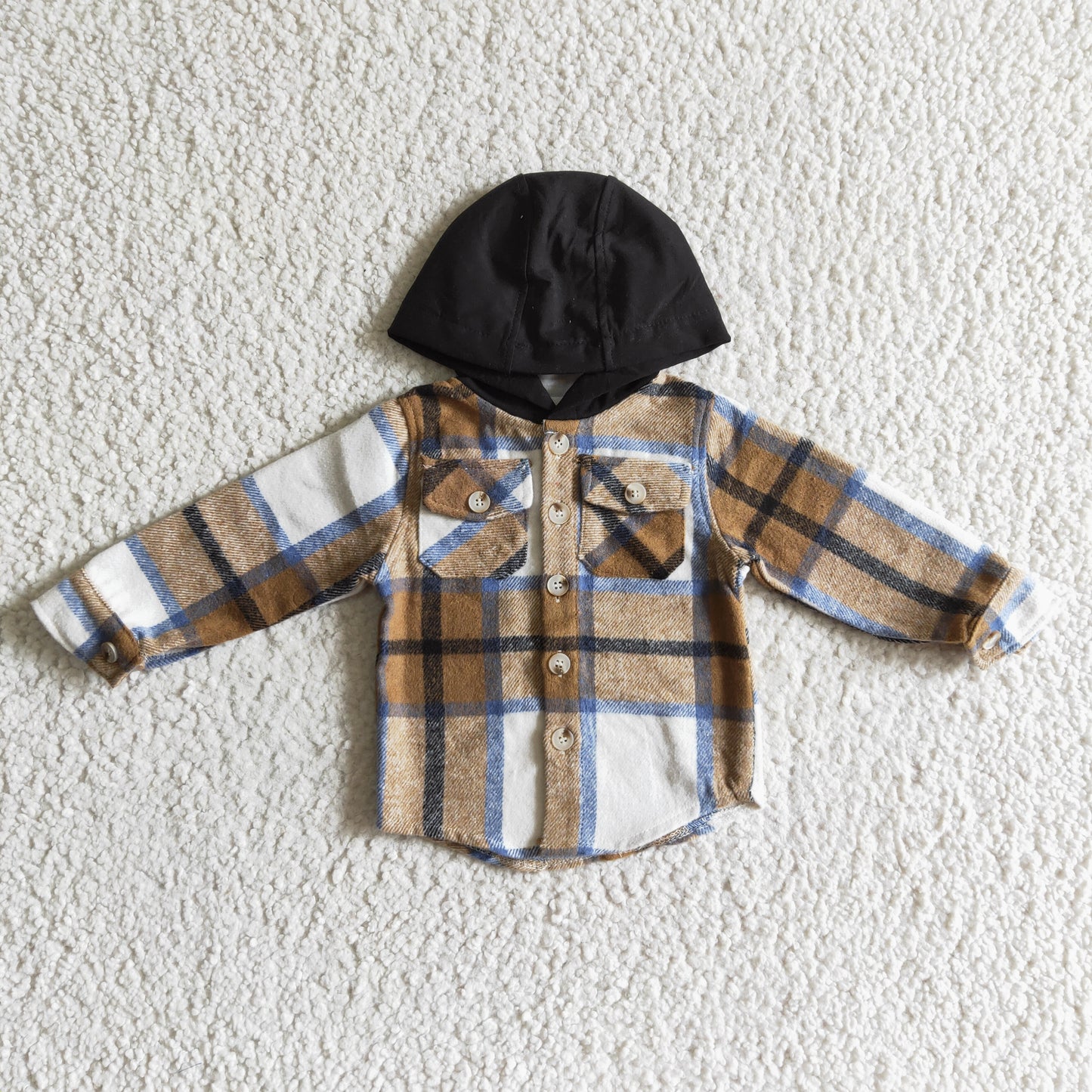 BT0076 brown plaid shirt long sleeve Cotton top boy hoodie top 1029 RTS