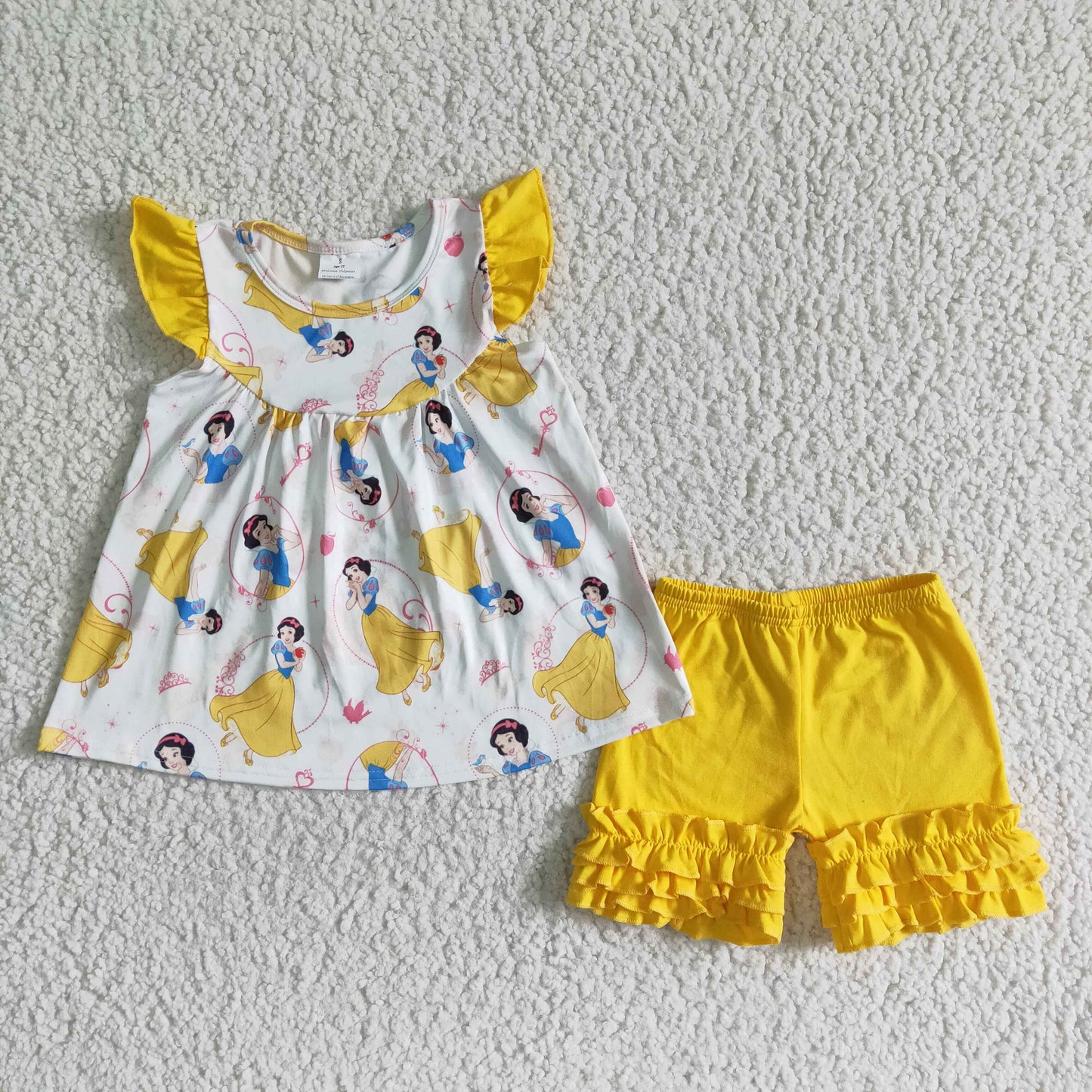 RTS girl puffy yellow ruffles snow princess short sleeve shorts 0524