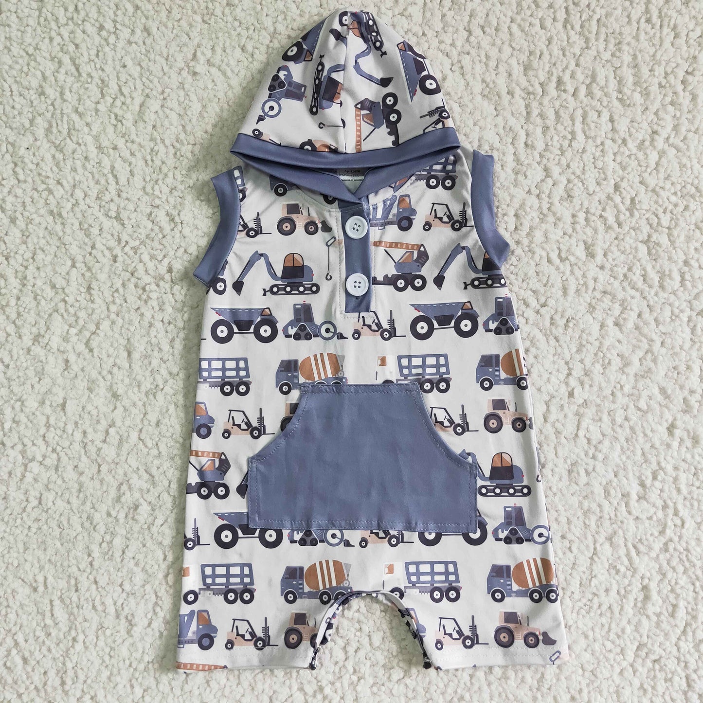 SR0045 RTS bug summer gray pocket sleeveless excavator baby boy romper 0524