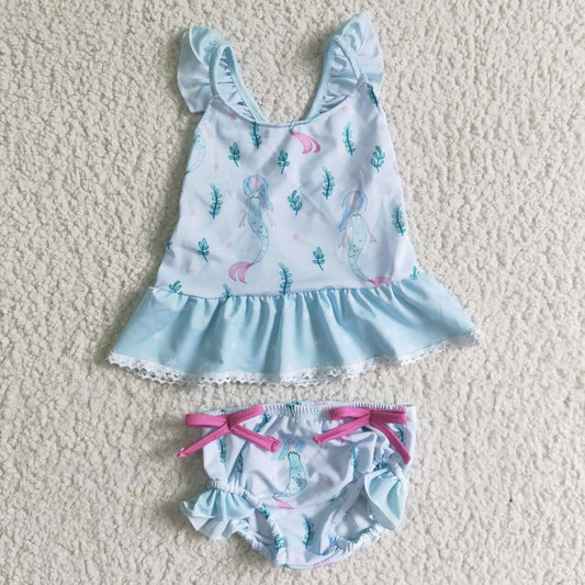 S0028 RTS green mermaid gallusus lace silk ribbon swimsuit swimwear 0614