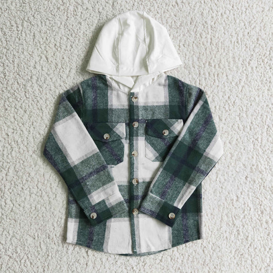 BT0075 green plaid shirt long sleeve Cotton top boy hoodie top 1026 RTS Shackets