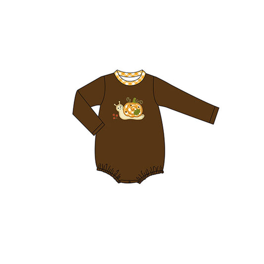 preorder brown boy romper snail pumpkin 0616