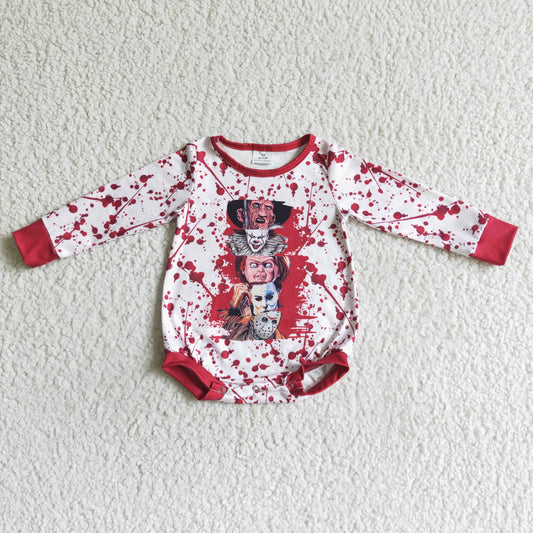 LR0077 red skull goast red nose blood halloween long sleeve baby boy bubble romper 0817 RTS