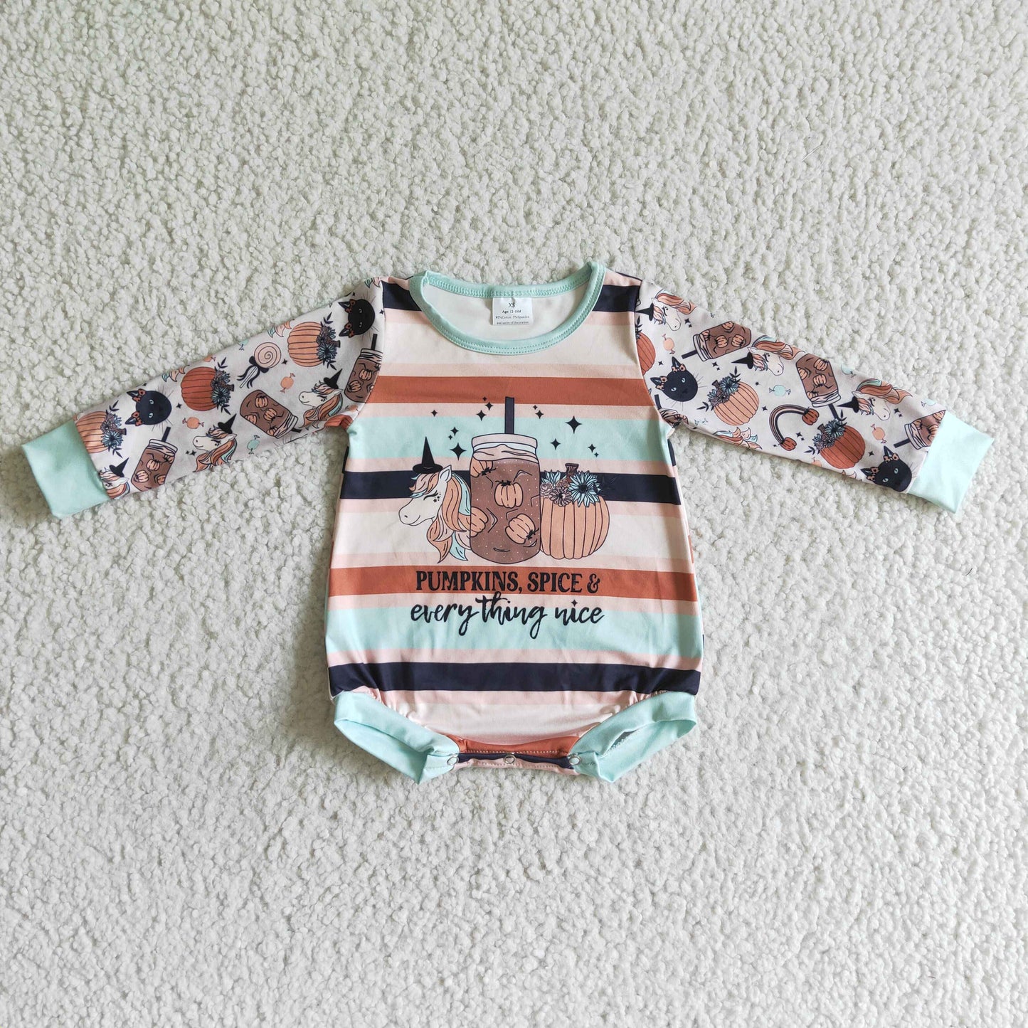 brown unicorn green halloween juice pumpkin long sleeve baby boy bubble romper 0817 RTS