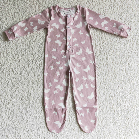 promotion price LR0118 pink butterfly long sleeve baby girl romper 0829 RTS