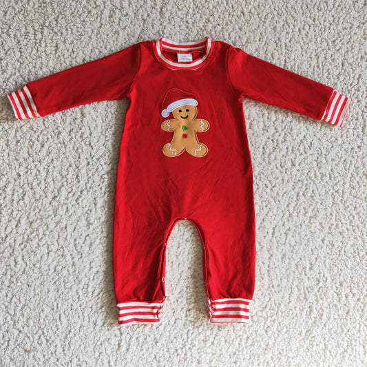 LR0195 Christmas boy santa red EMBROIDERY long sleeve BOY romper  1110 RTS