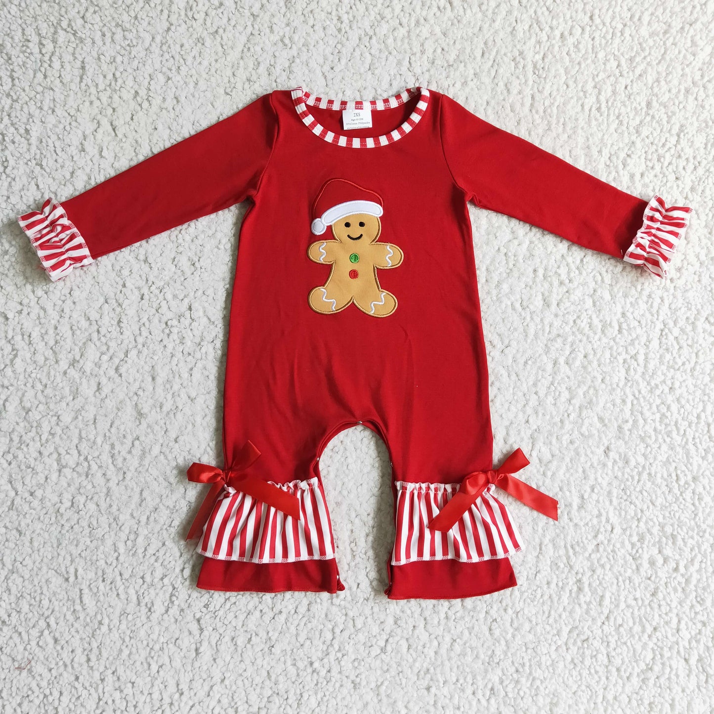 LR0196 Christmas santa red EMBROIDERY long sleeve girl romper 1117 RTS