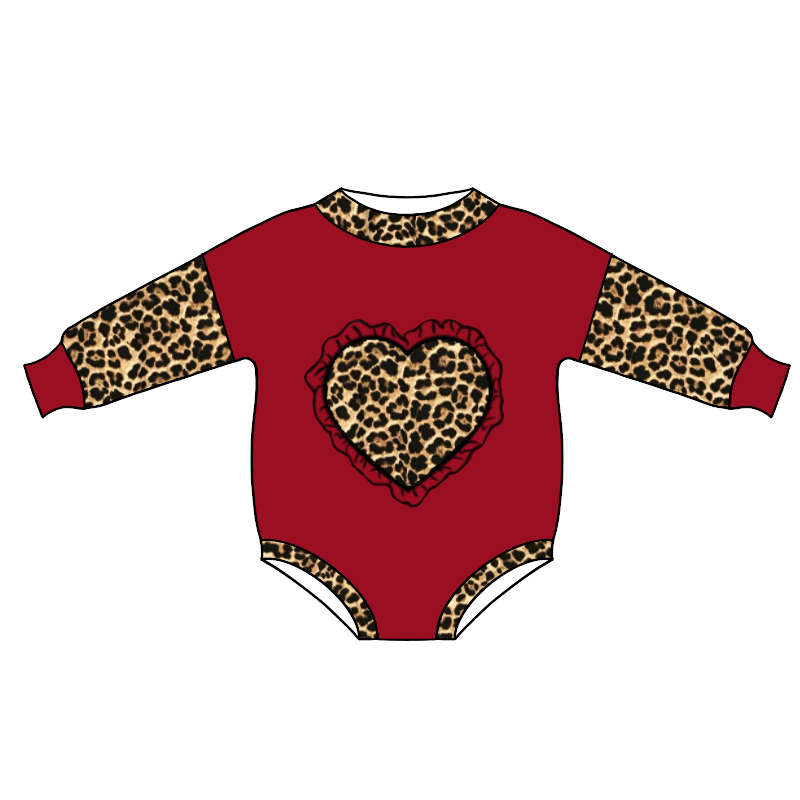 leopard love  long sleeve GIRL bubble  romper 0917 preorder